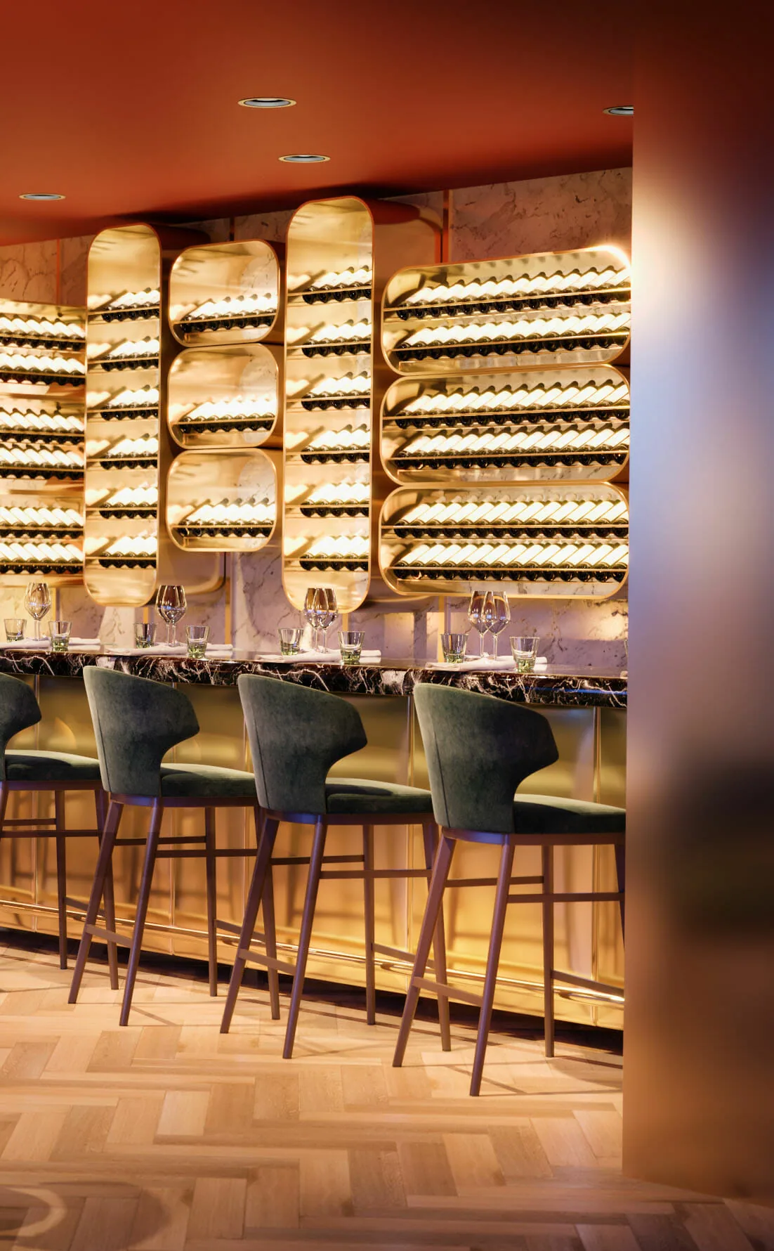 Hospitality 3D visualisatie — restaurantinterieur Midtown Grill Amsterdam
