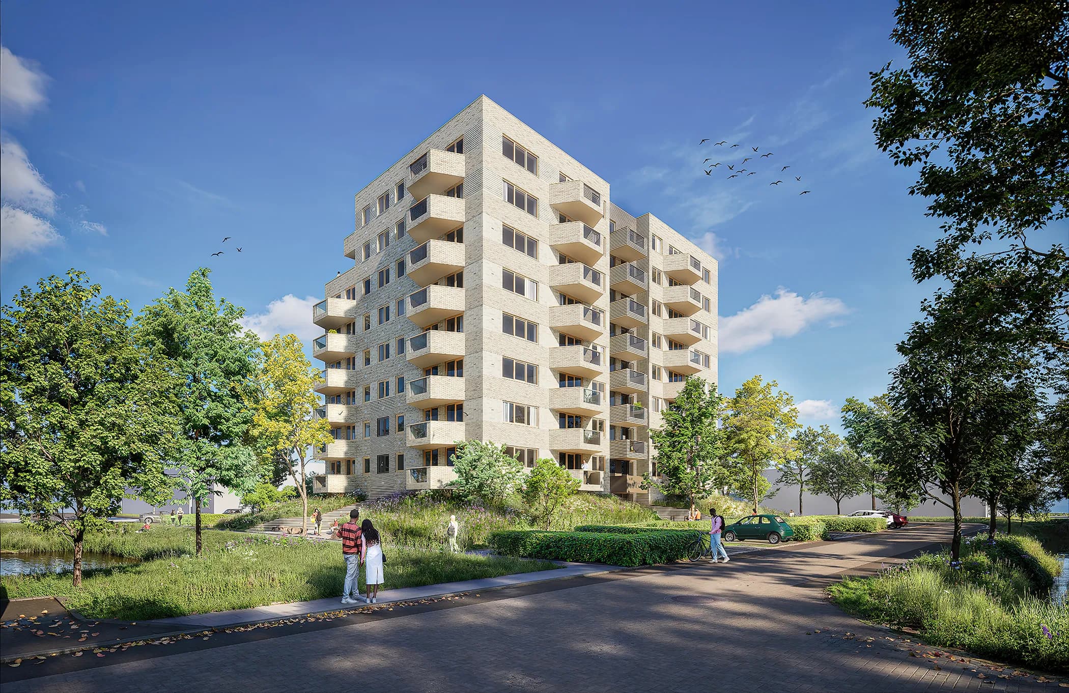 3D vastgoedvisualisatie van een nieuwbouw appartementencomplex