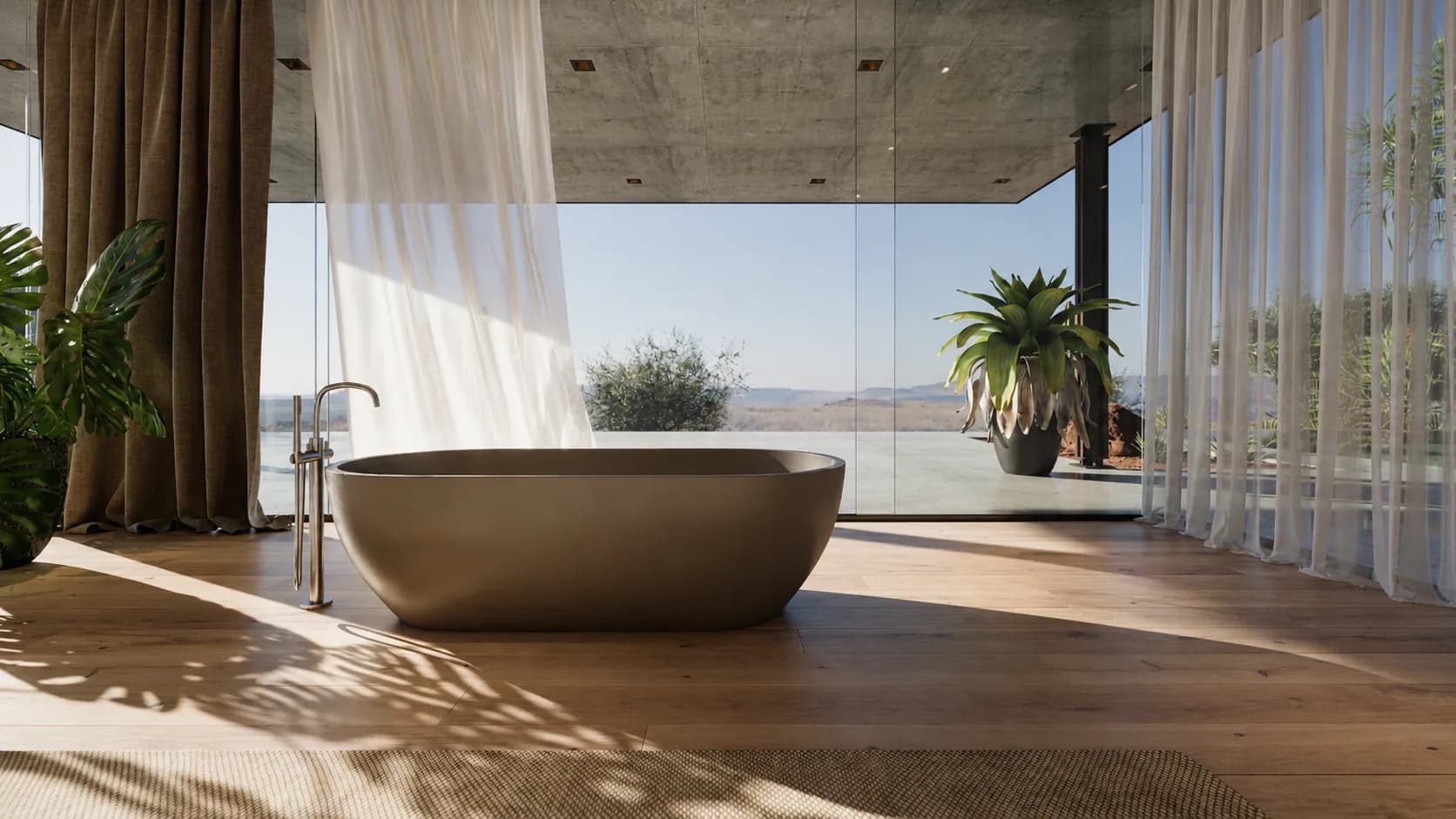 Fotorealistische 3D interieur visualisatie — high-end badkamer Desert Villa